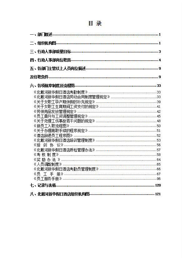 酒店行政人事部規(guī)章制度