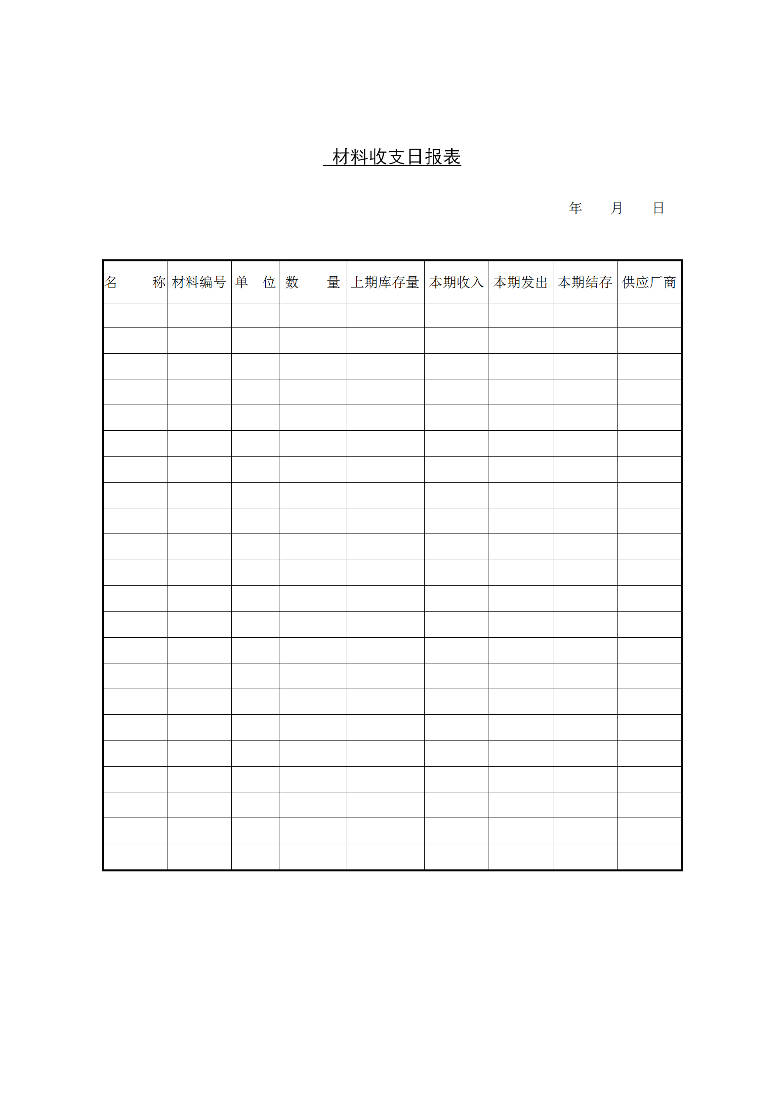 材料收支日統(tǒng)計(jì)報(bào)表word模板