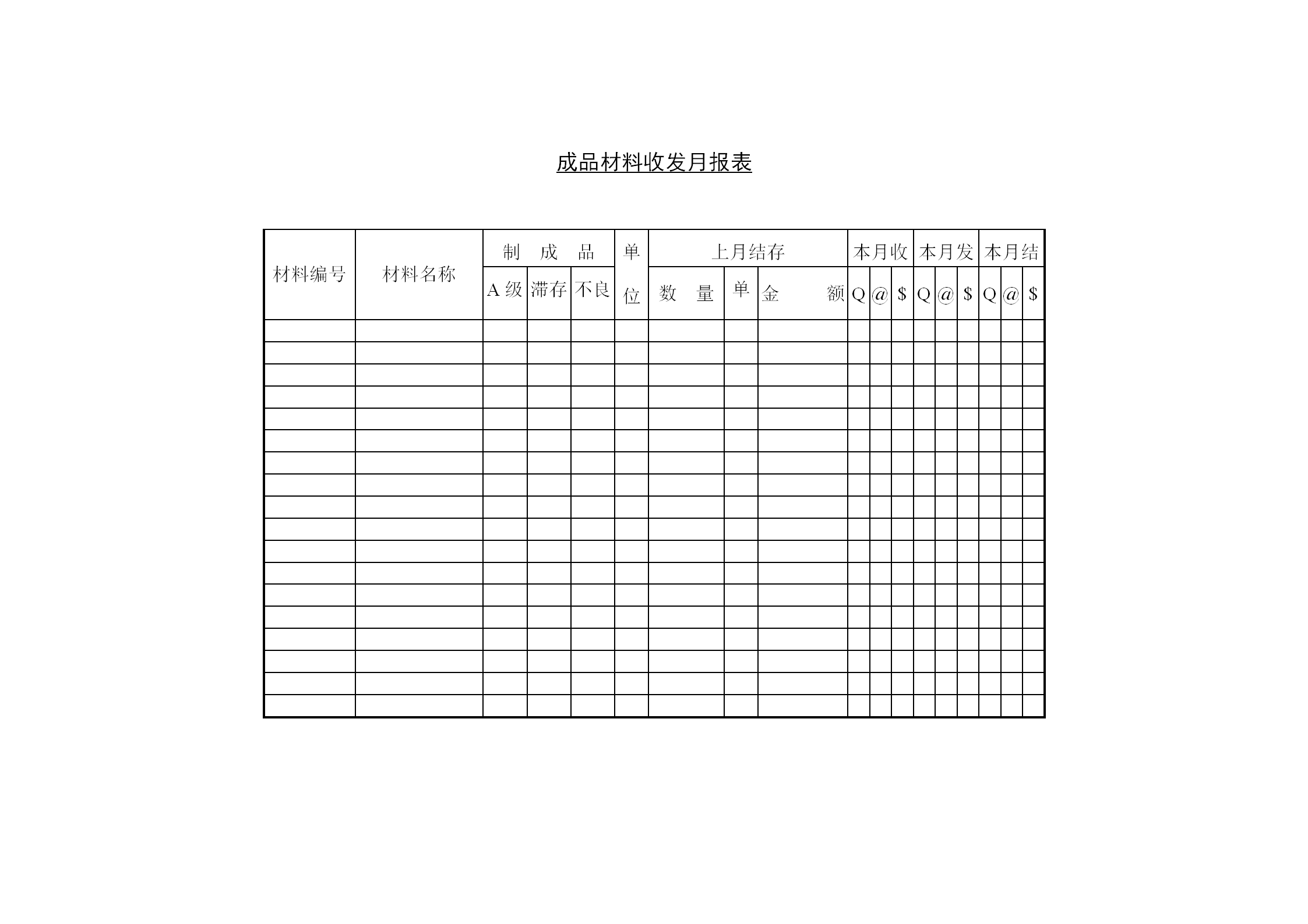 成品材料收發(fā)月統(tǒng)計報表word模板