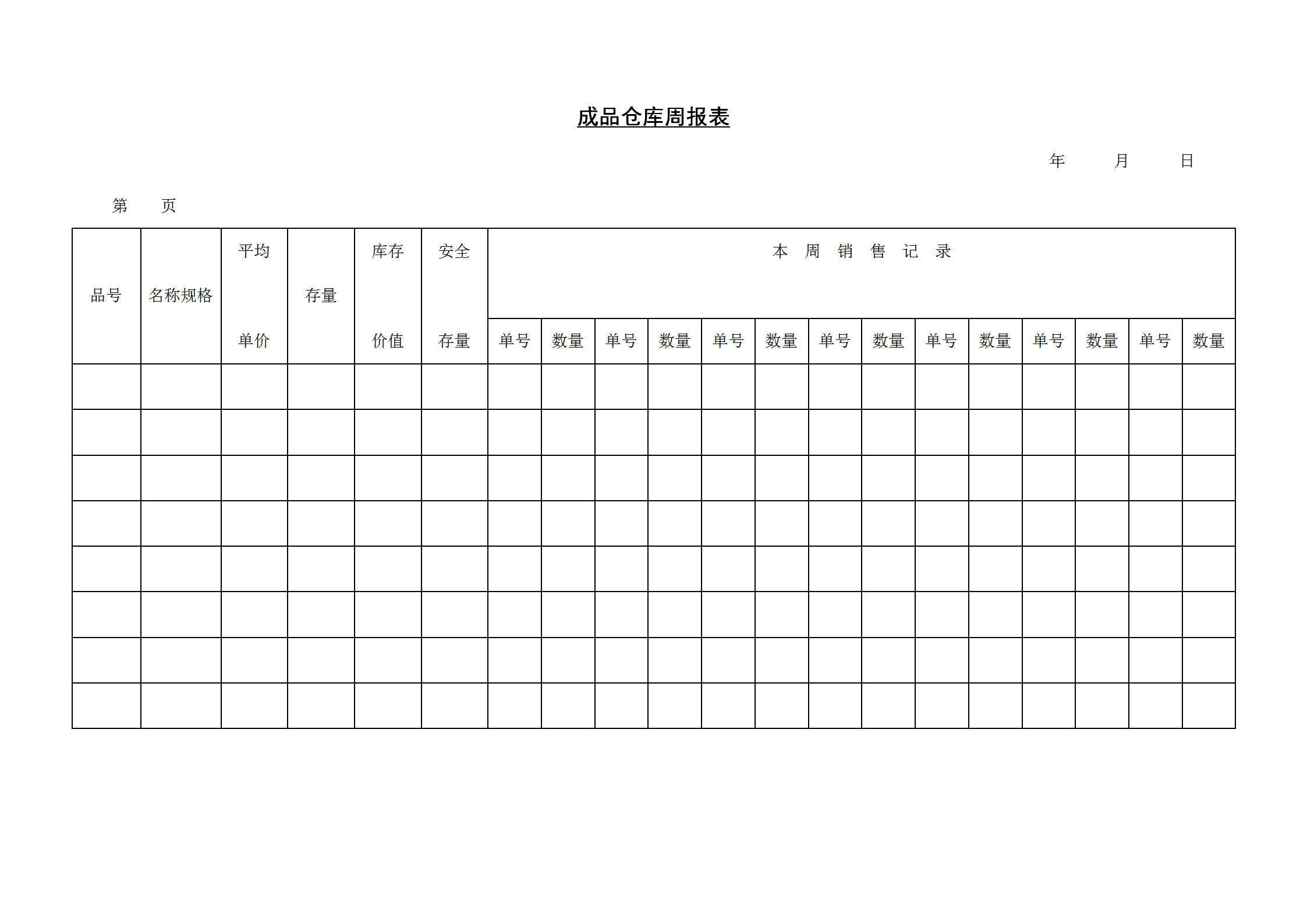 成品倉庫周統(tǒng)計報表word模板