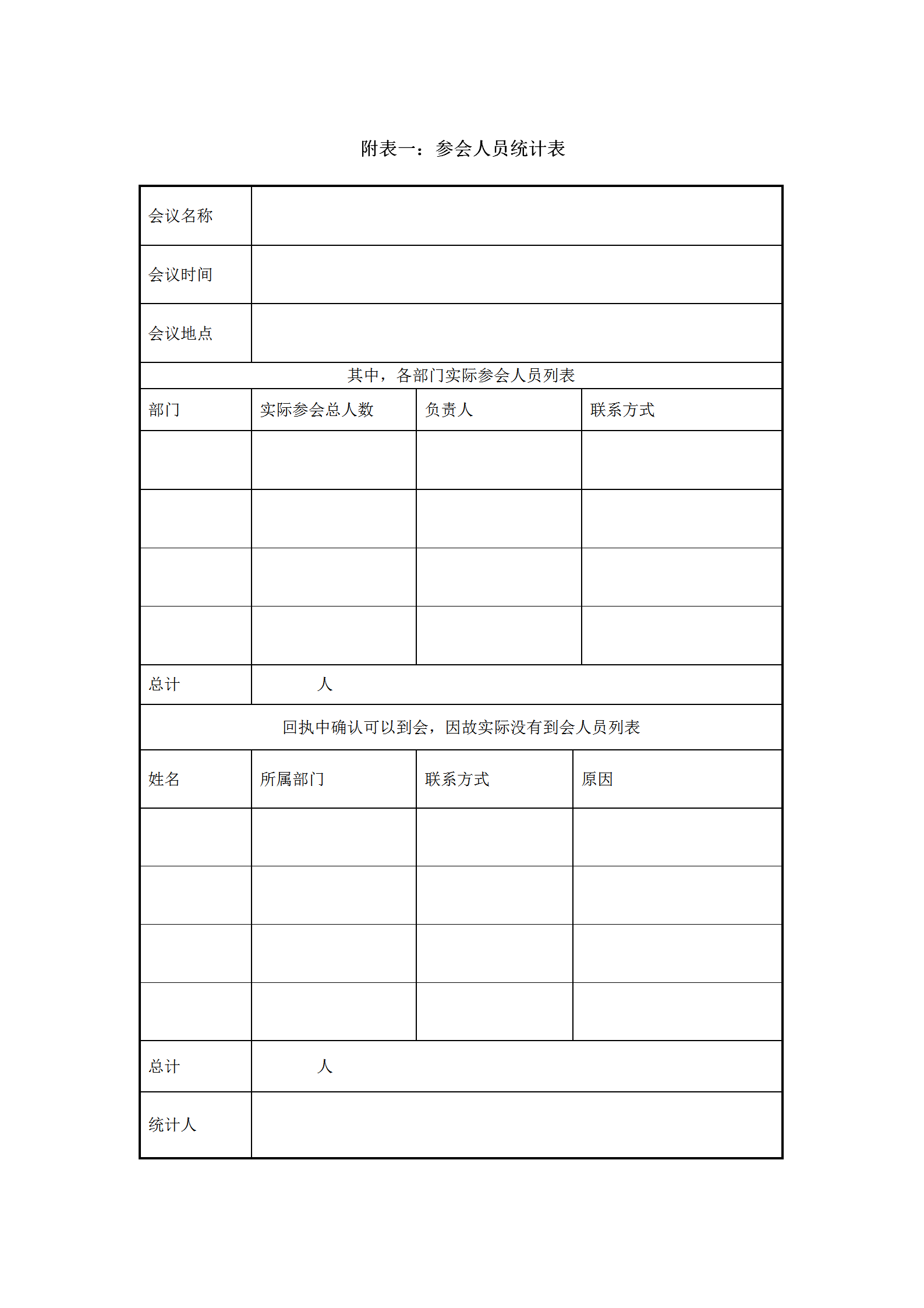 參會人員統(tǒng)計報表word模板