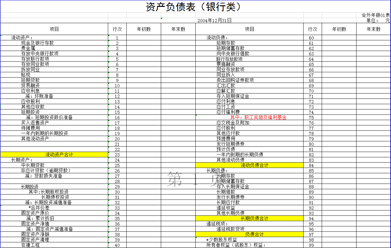 銀行類外商投資企業會計報表Excel模板-1