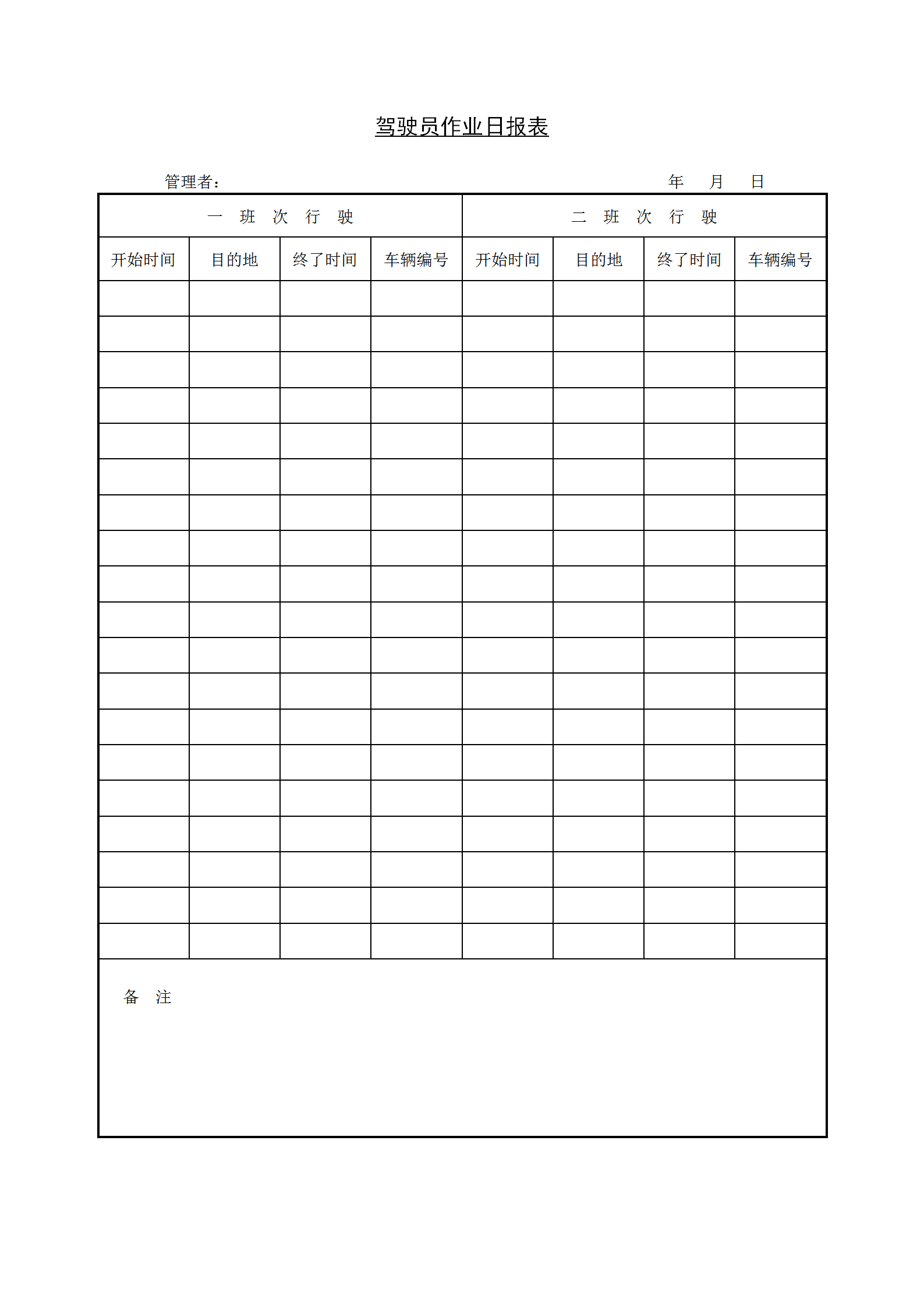 駕駛員作業(yè)日統(tǒng)計報表word模板