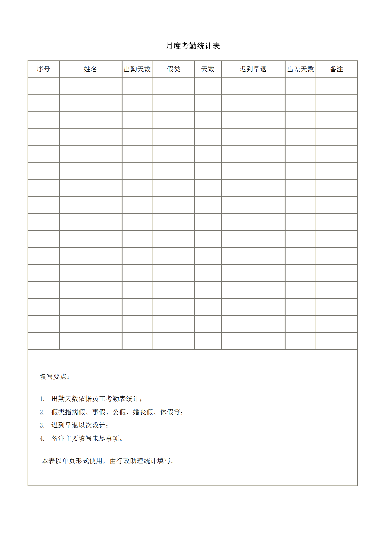 公司考勤統(tǒng)計(jì)報(bào)表word模板