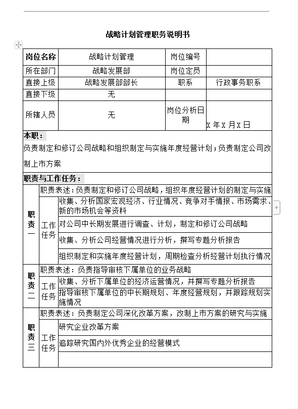 計劃管理部戰(zhàn)略word模板