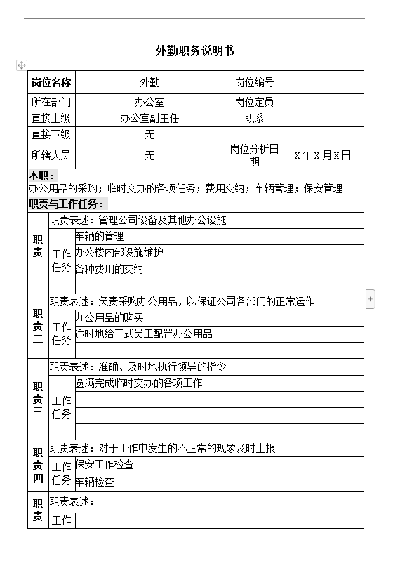 辦公室外勤職務說明書word模板