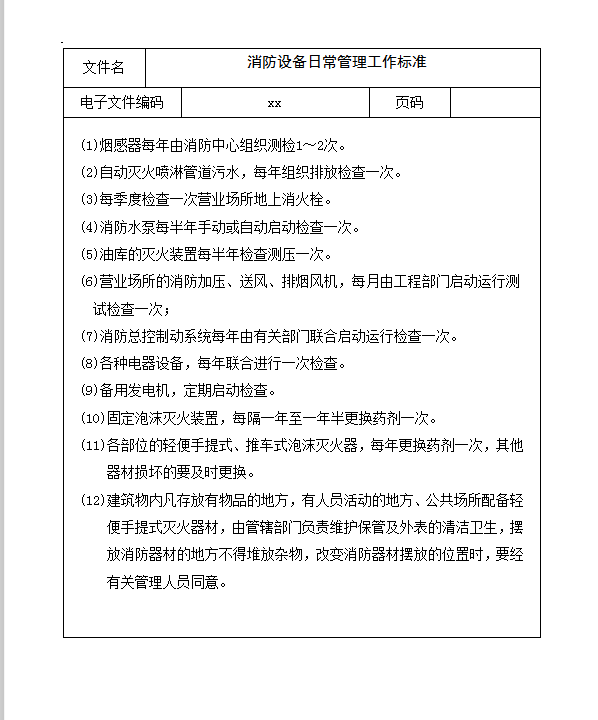 消防設備日常管理工作標準word模板