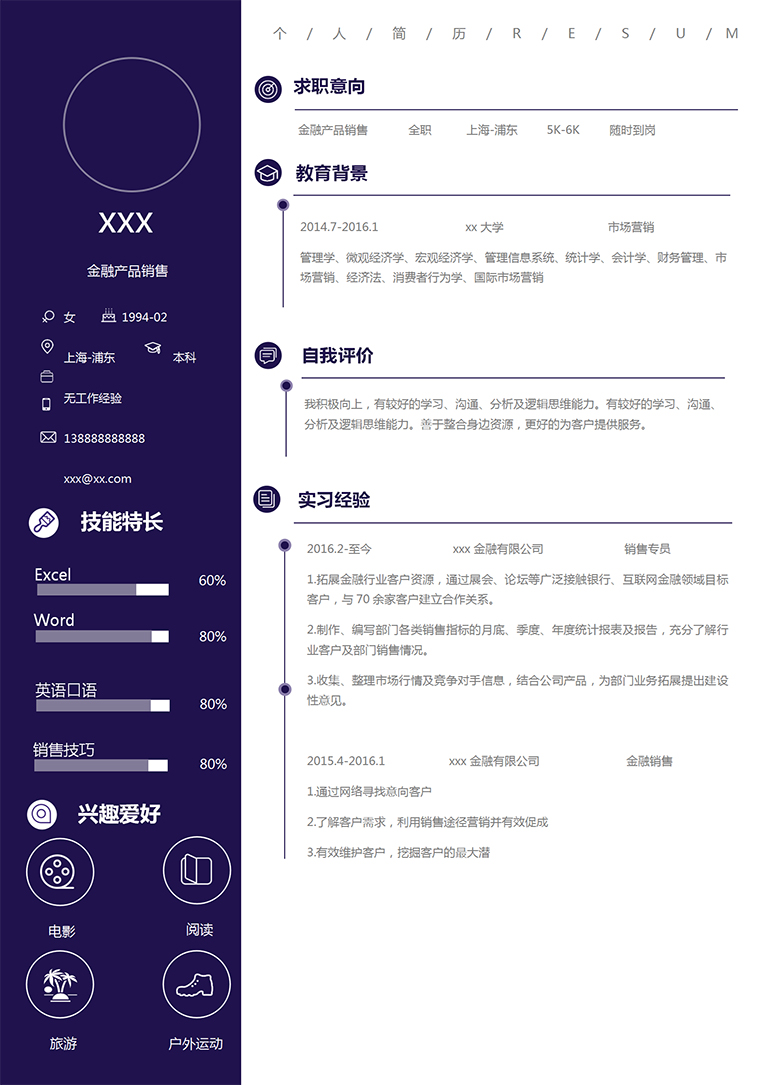 深藍(lán)色簡(jiǎn)約風(fēng)金融公司銷(xiāo)售簡(jiǎn)歷模板-1