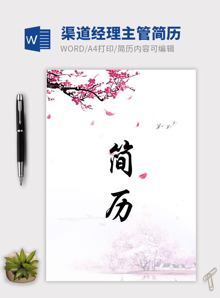 粉色系復古風渠道經(jīng)理主管簡歷模板