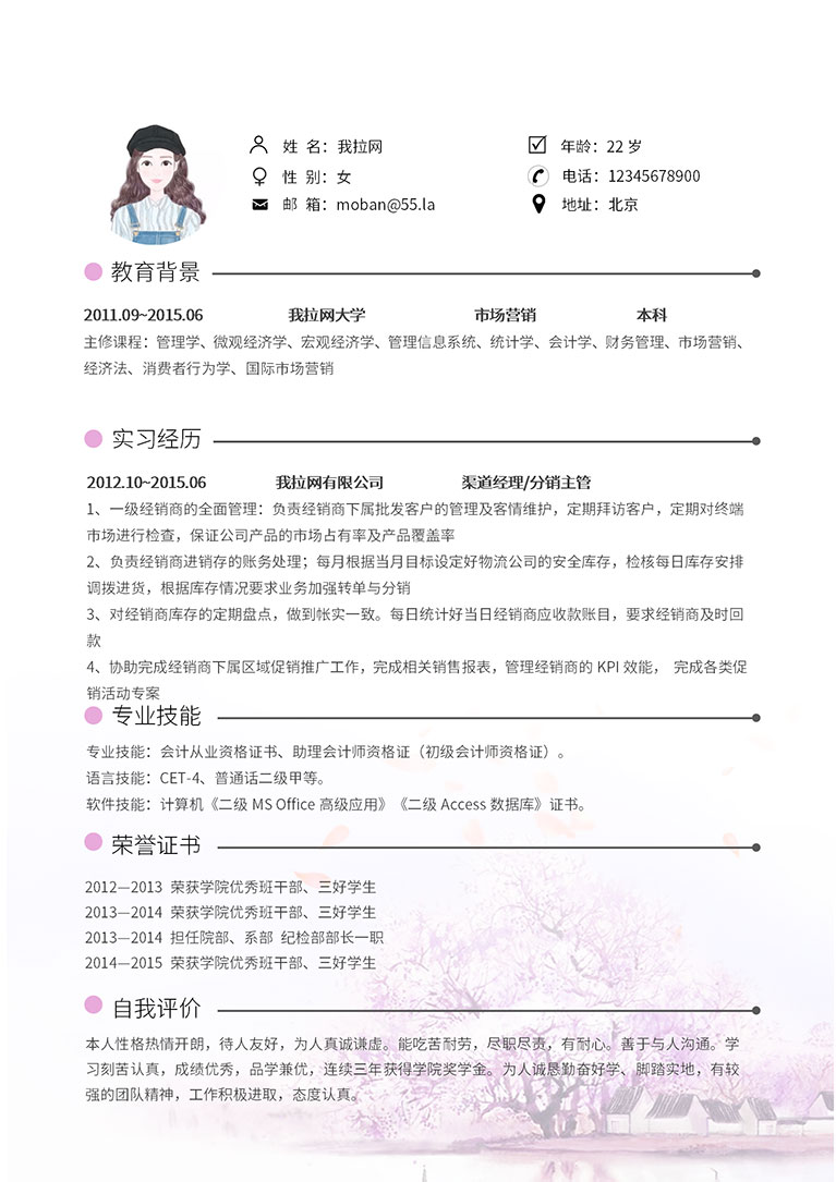 粉色系復古風渠道經(jīng)理主管簡歷模板-1