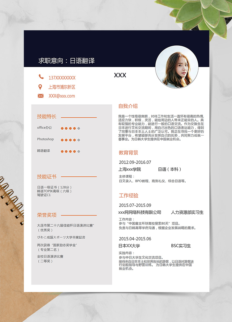 黑色系創(chuàng)意風(fēng)日語一級個人簡歷模板