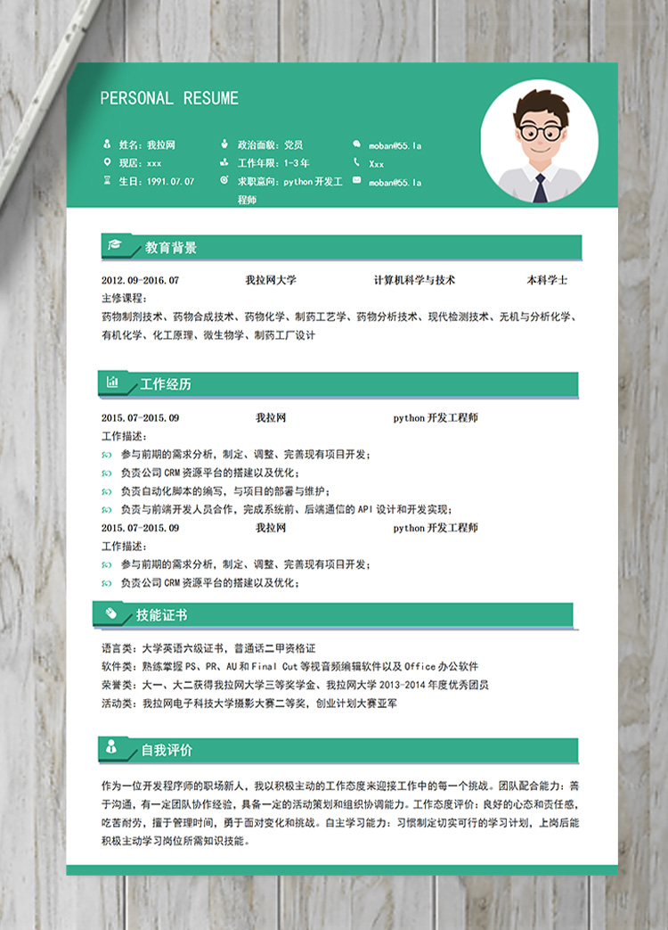 綠色系python開(kāi)發(fā)工程師簡(jiǎn)歷模板-1