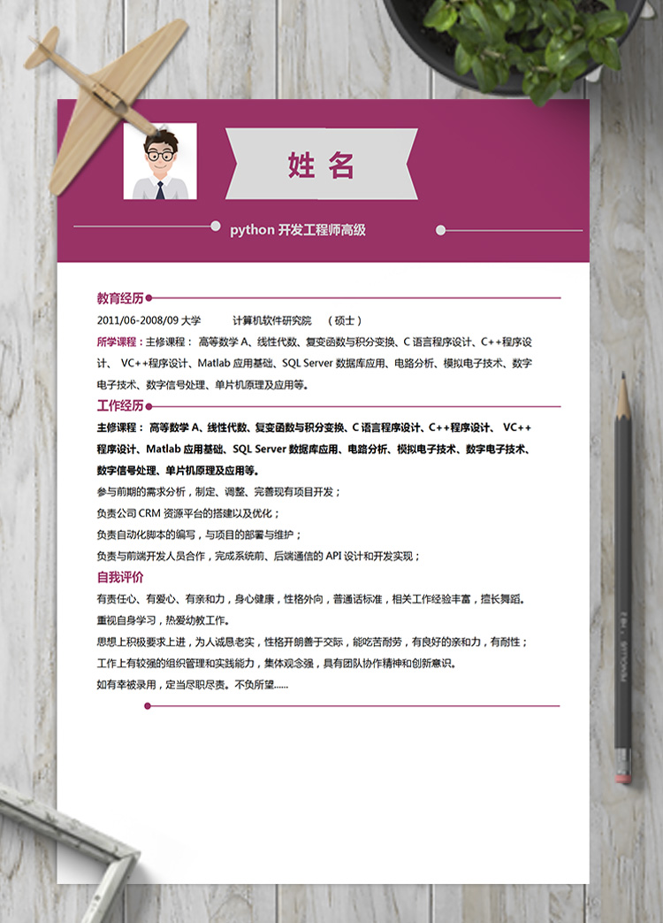 深色系python開發(fā)工程師高級簡歷模板