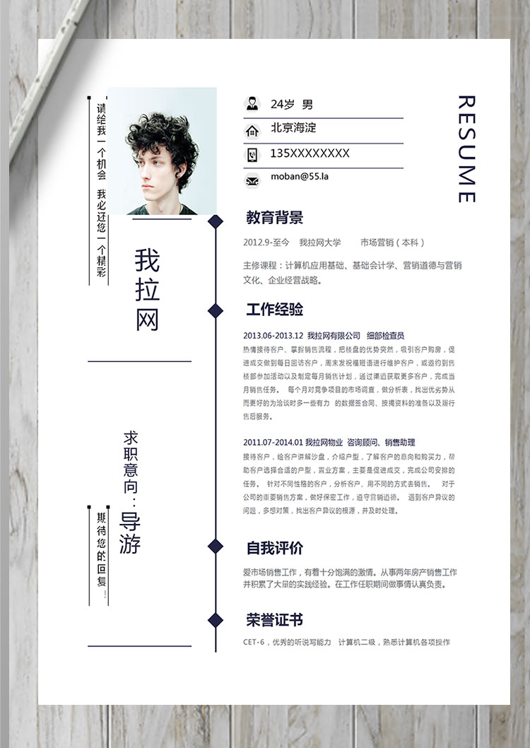 藏青色簡約大方導(dǎo)游個人簡歷模板-1
