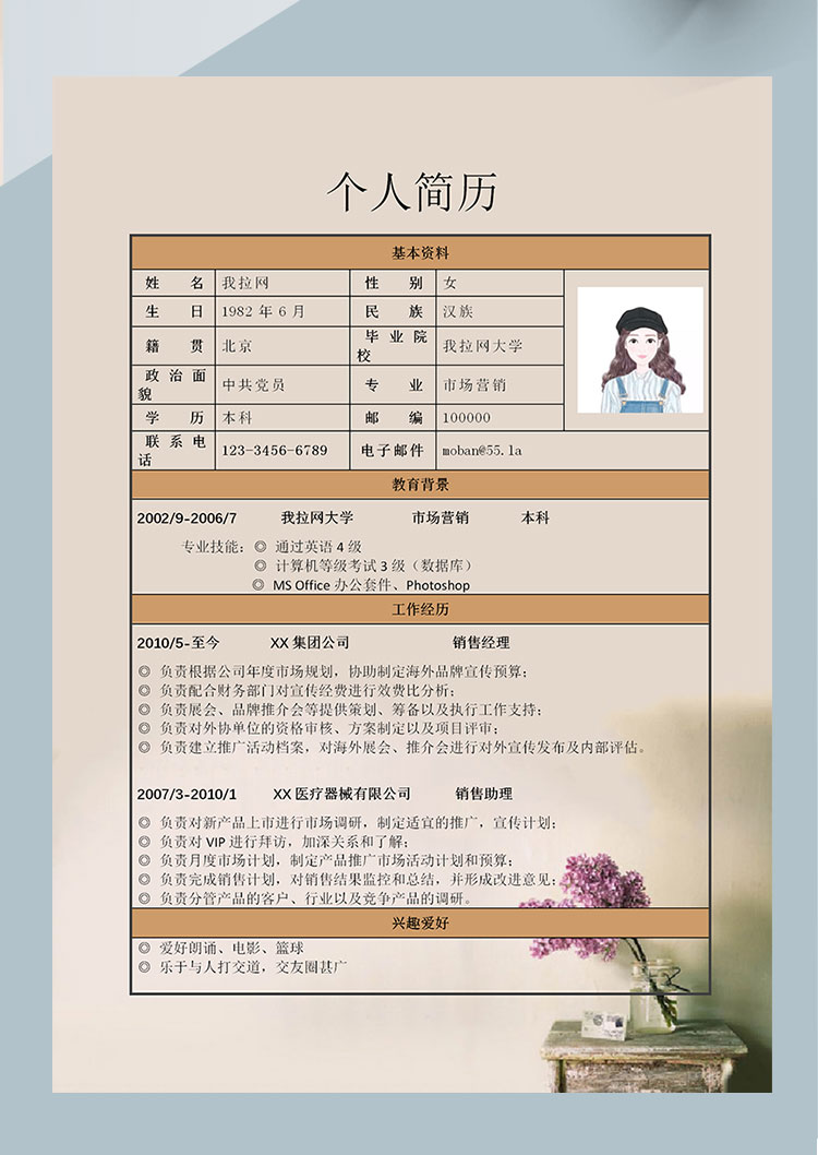 淺色系花卉風(fēng)汽車銷售個人簡歷模板-1