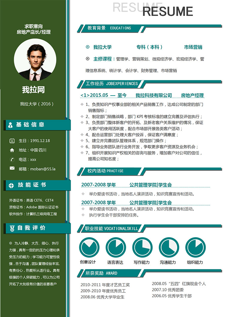 草綠色經(jīng)典風(fēng)格房地產(chǎn)店長(zhǎng)簡(jiǎn)歷模板-1