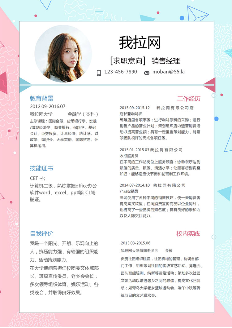 彩色系圖形風(fēng)格銷售經(jīng)理簡(jiǎn)歷模板-1