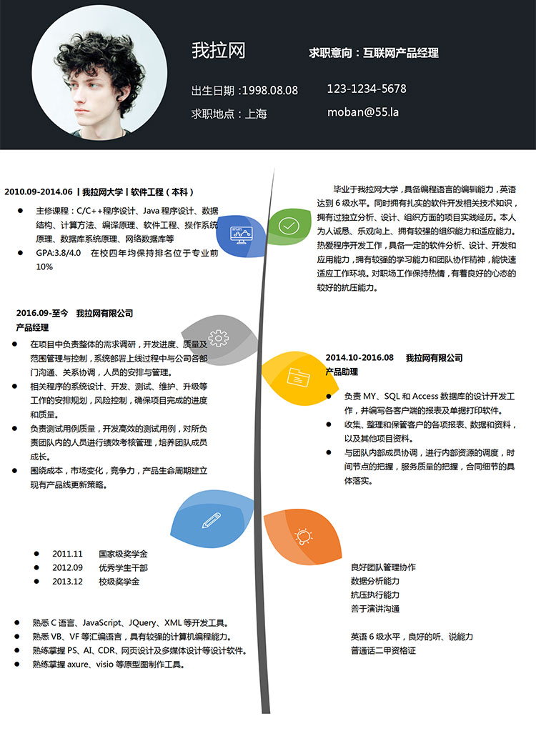 創意簡約風互聯網產品經理個人簡歷word簡歷模板-1