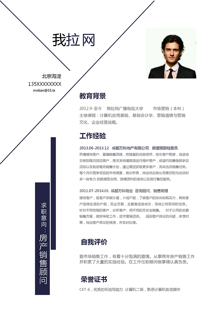 簡潔大氣美觀房產(chǎn)銷售顧問個人簡歷模板-1