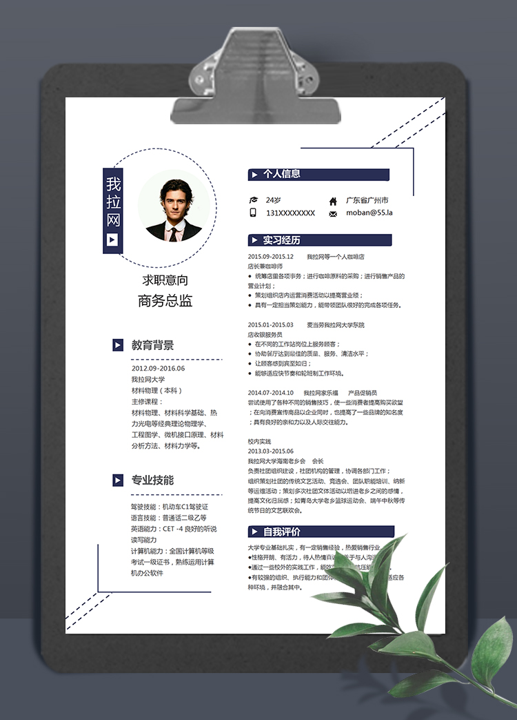 創意大氣風格商務總監個人簡歷模板
