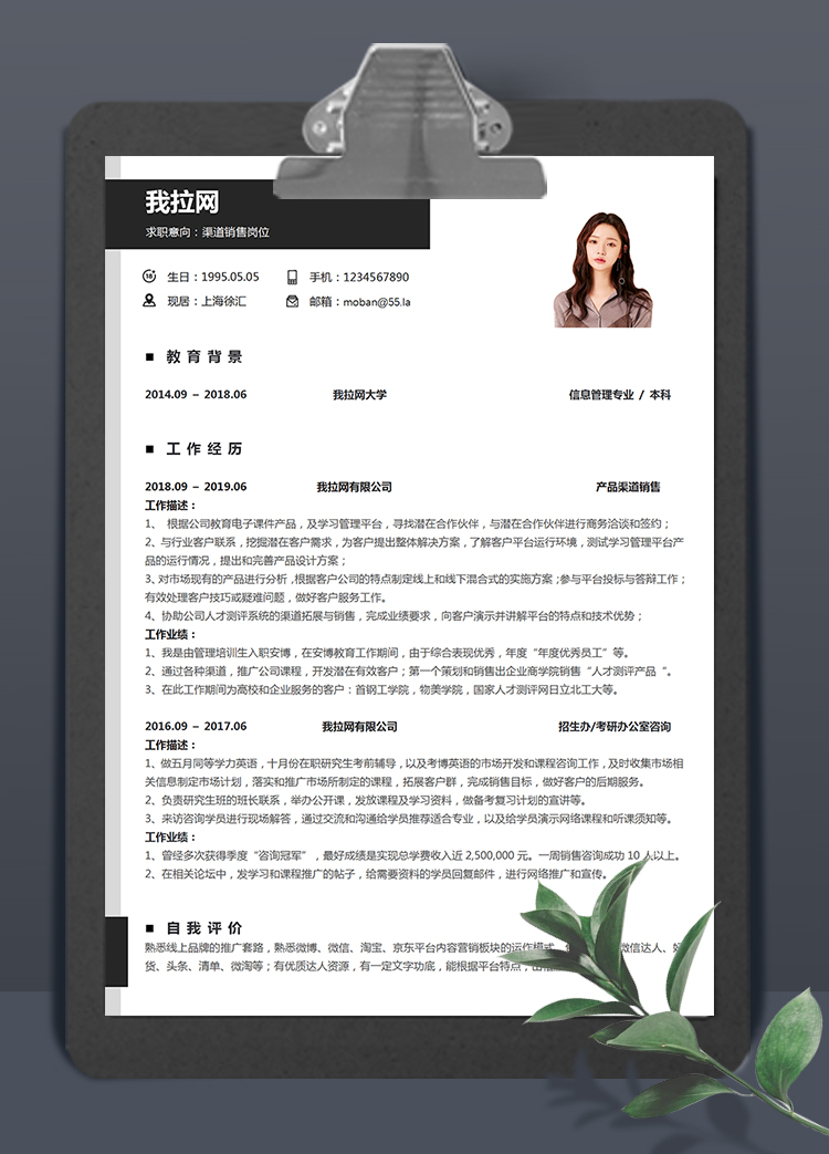 黑灰色大氣風(fēng)格渠道銷(xiāo)售求職簡(jiǎn)歷模板
