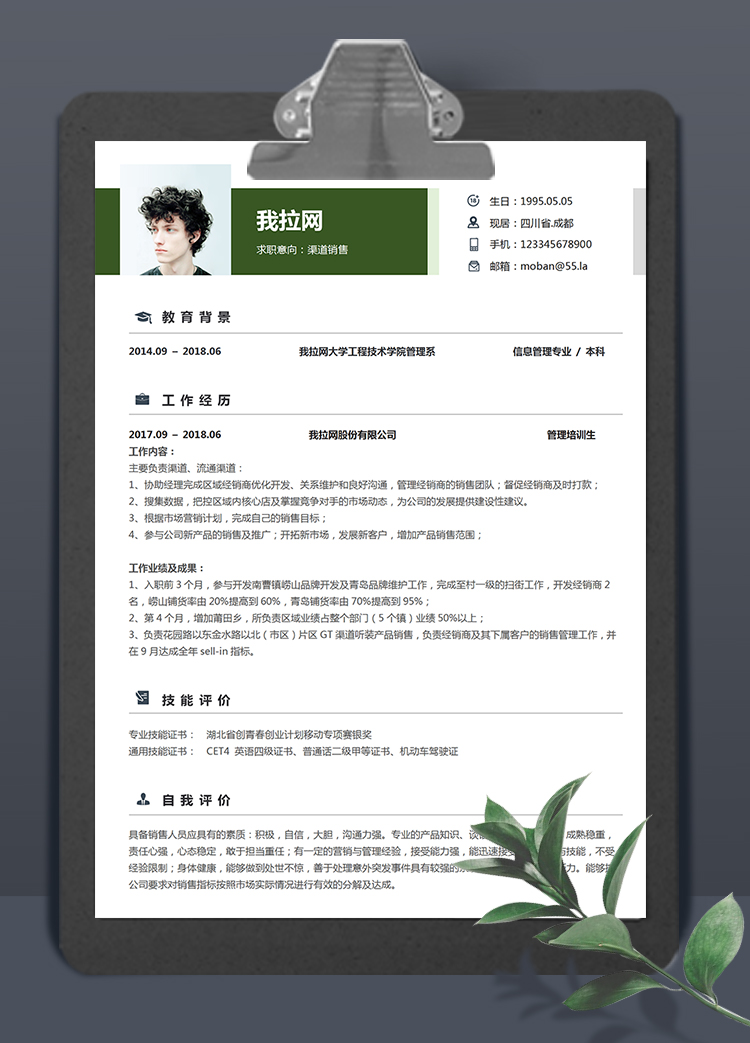 黑綠色大氣風(fēng)格渠道銷售個(gè)人簡(jiǎn)歷模板