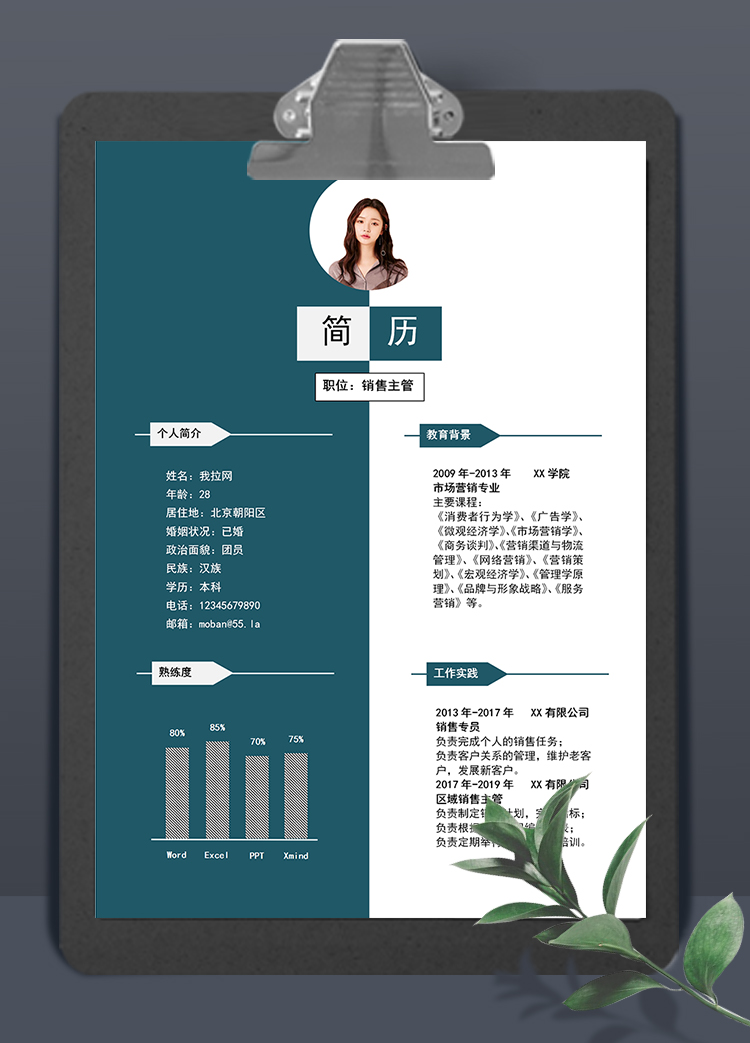 墨綠簡(jiǎn)潔大氣風(fēng)格銷(xiāo)售主管個(gè)人求職簡(jiǎn)歷模板