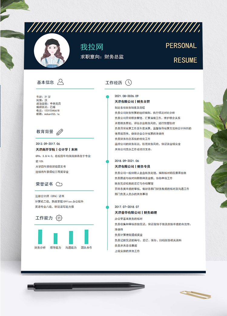 金黑色簡約大氣財務(wù)總監(jiān)求職簡歷模板