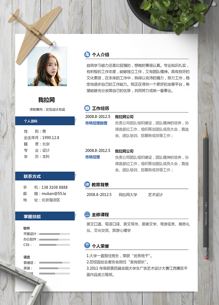 簡(jiǎn)約小清新風(fēng)格交互設(shè)計(jì)總監(jiān)簡(jiǎn)歷
