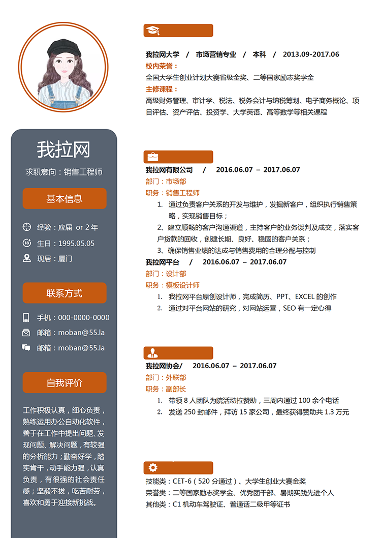 橙灰色大氣銷售工程師word簡(jiǎn)歷模板-1