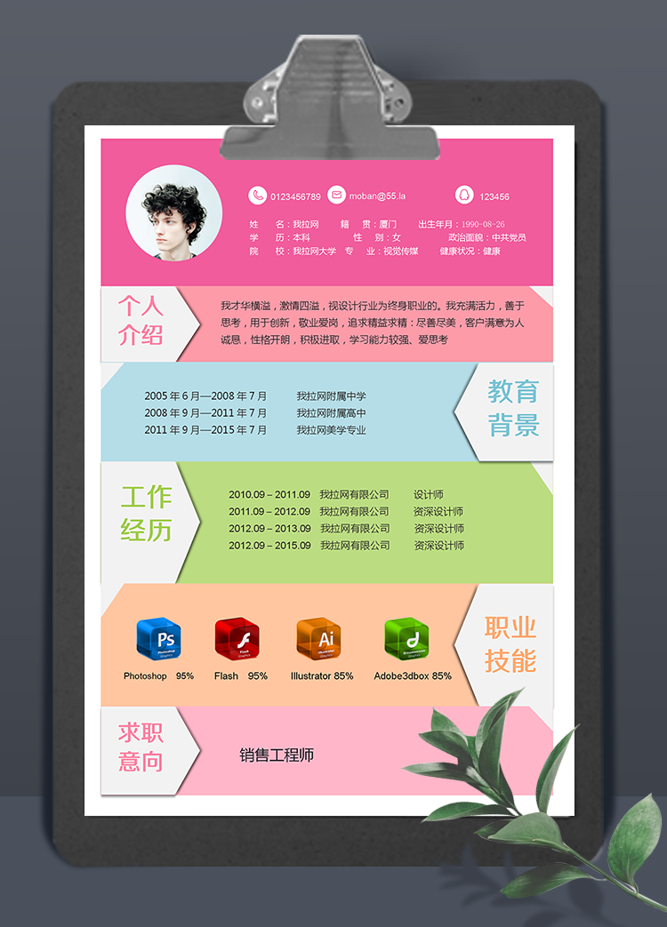 多色簡(jiǎn)潔銷(xiāo)售工程師word簡(jiǎn)歷模板