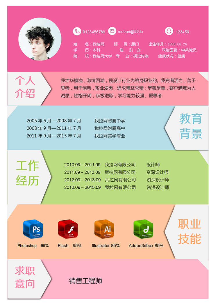 多色簡(jiǎn)潔銷(xiāo)售工程師word簡(jiǎn)歷模板-1