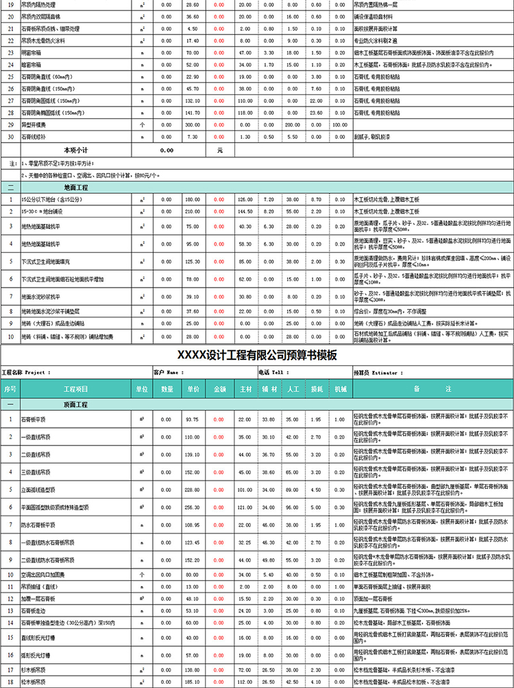 工程公司預(yù)算書(shū)模板-1