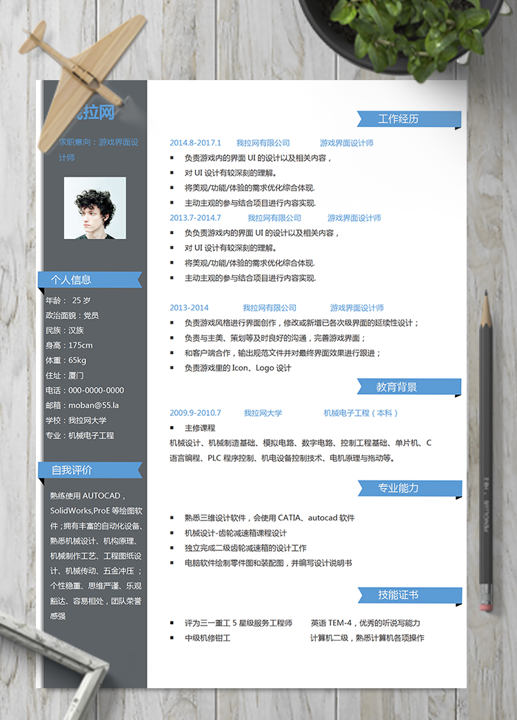 拼接游戲界面設(shè)計(jì)師word簡歷模板